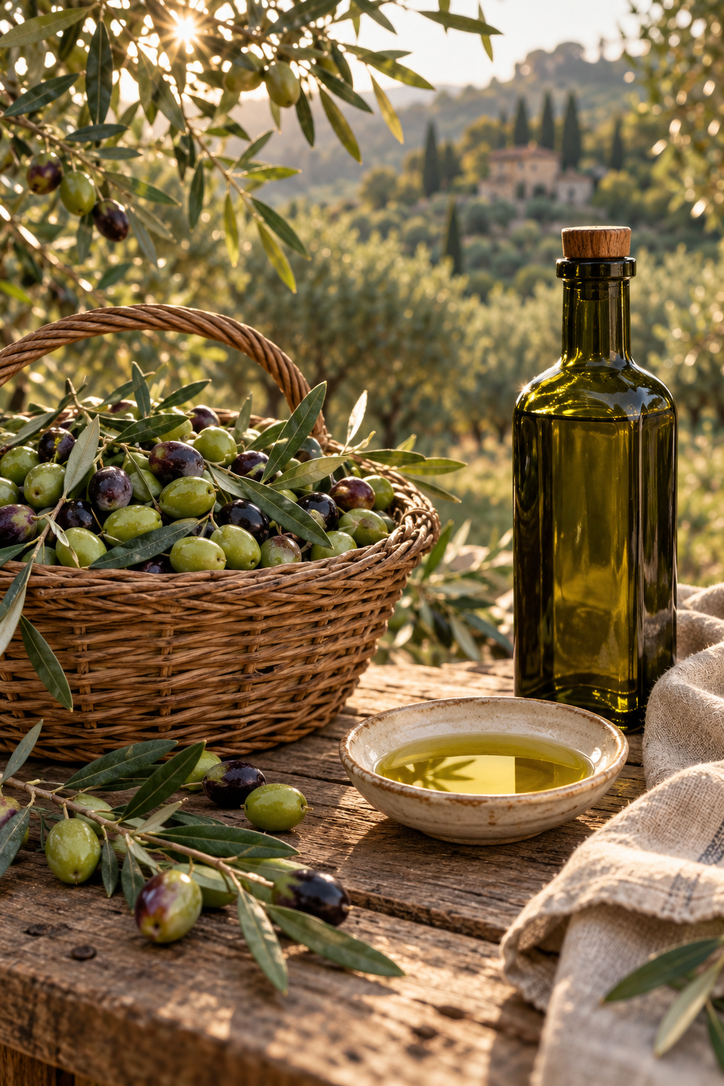 Des olives et des gestes de récolte au milieu d’un paysage méditerranéen
