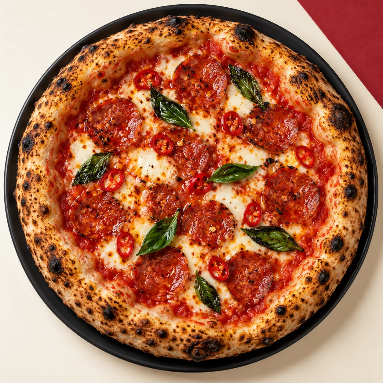 Diavola Heat, pizza au salami piquant et piment — visuel généré