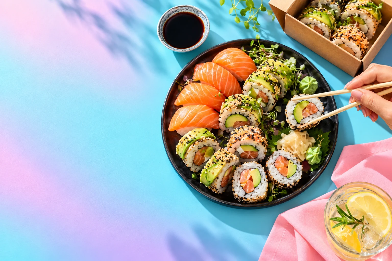 Sushi à partager autour d'une table